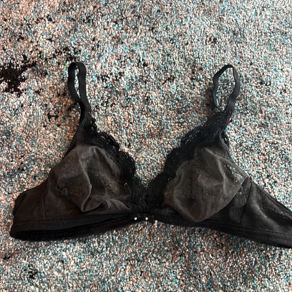 Vintage Black Sheer Lace Pearl Bow Bra - Picture 10 of 10